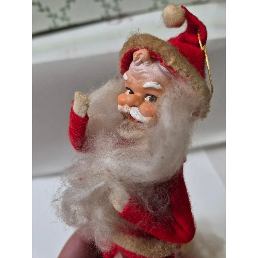 Vintage Rubber Face Felt Santa Elf Christmas Ornaments Lot of 3 Japan Retro MCM